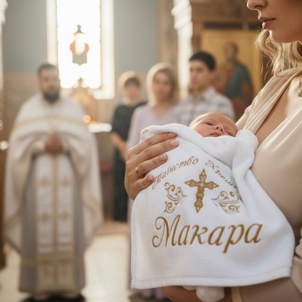 Іменна махрова крижма з вишивкою "Таїнство Хрещення" 2813651631 фото